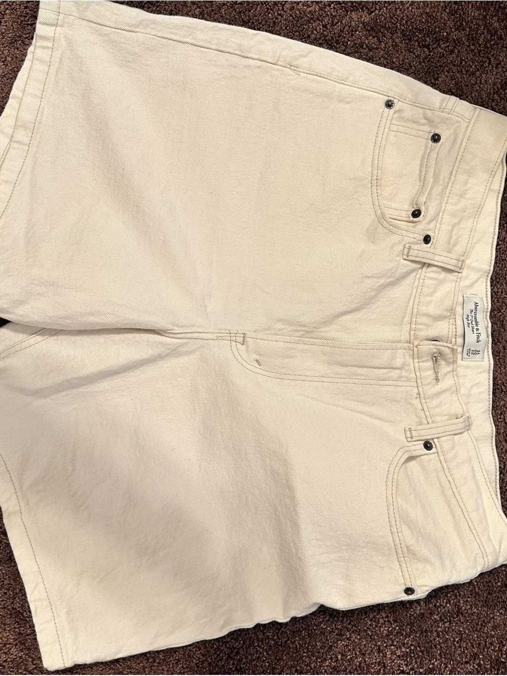 Abercrombie & Fitch Off-White High Rise Denim Shorts